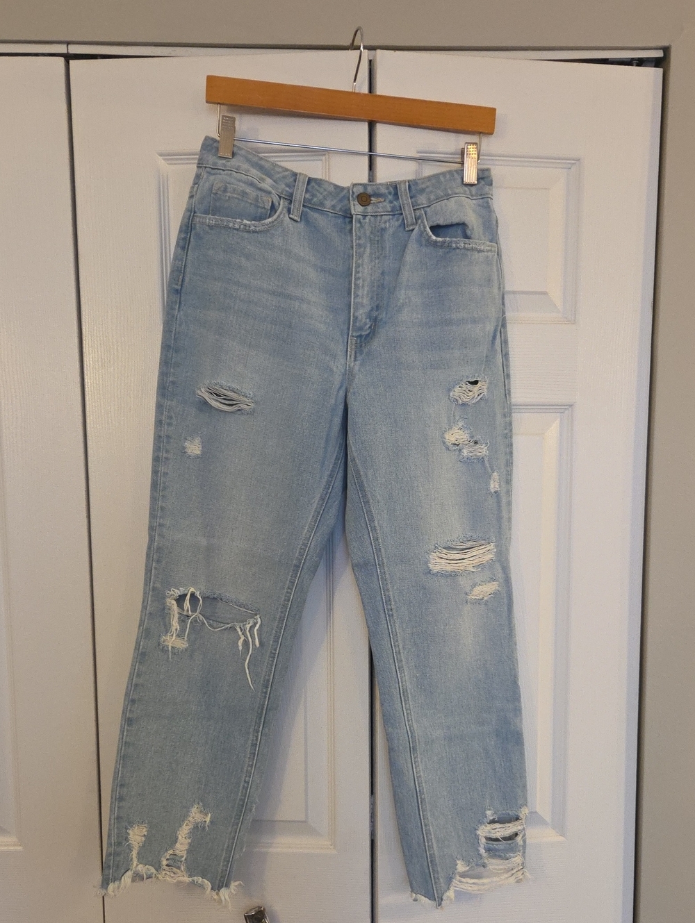 Flying Monkey Light Blue Distressed Straight Leg Jeans